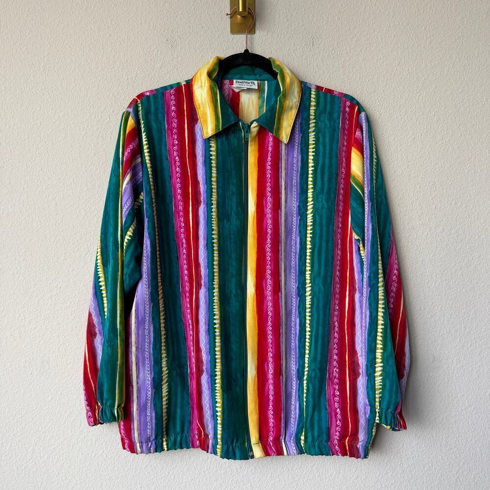 Vintage BonWorth Colorful Stripe Zip Front Bomber Jacket - Picture 3 of 6